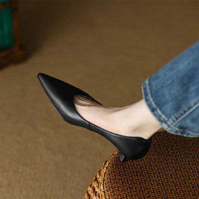 plus size 34-42 women's genuine leather 4.5cm kitten heel pointed toe slip-on pumps elegant ladies low heeled shoes