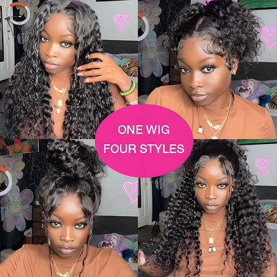 Water Wave 250% Density Invisi Strap 360 Full Lace Frontal Wig 30 inch Black Human Hair Drawstring Snug Kinky Curly Preplucked
