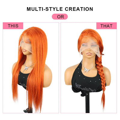 350 Ginger Orange 13x4 HD Lace Front Human Hair Wigs Brazilian Bone Straight Transparent Lace Frontal Wig Human Hair