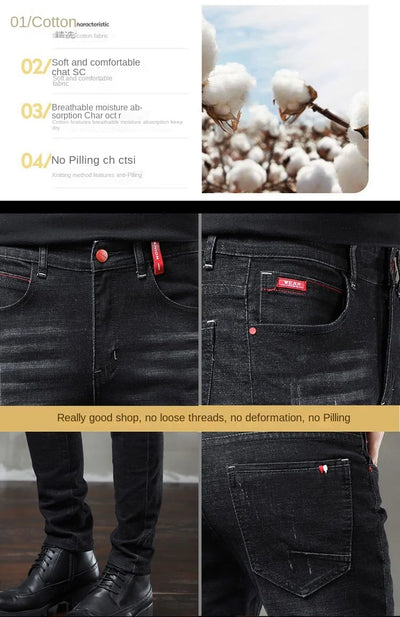 Warm Fleece Pants Winter Man Cowboy Man Thermal Fleece Lined Black Korean Fashion Slim Thicken Plush Wool Boot Cut Jeans Men
