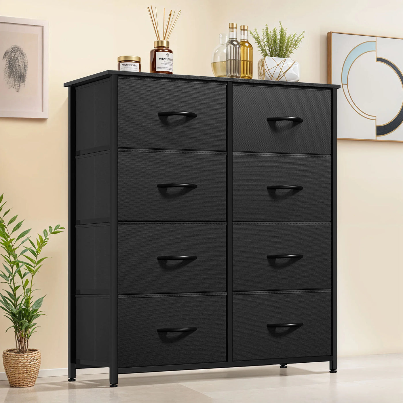 8-Drawer Fabric Dresser - Wood Top Storage Unit for Bedroom, Living Room, Kids Room