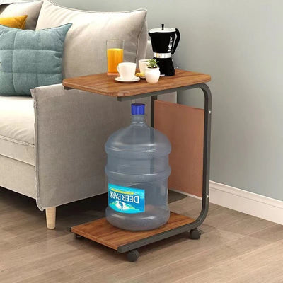 Coffee Table With 360° Wheels C-Shape End Table Sofa Side Table Portable With Cork Finish for RV Home Office Living Room Bedroom