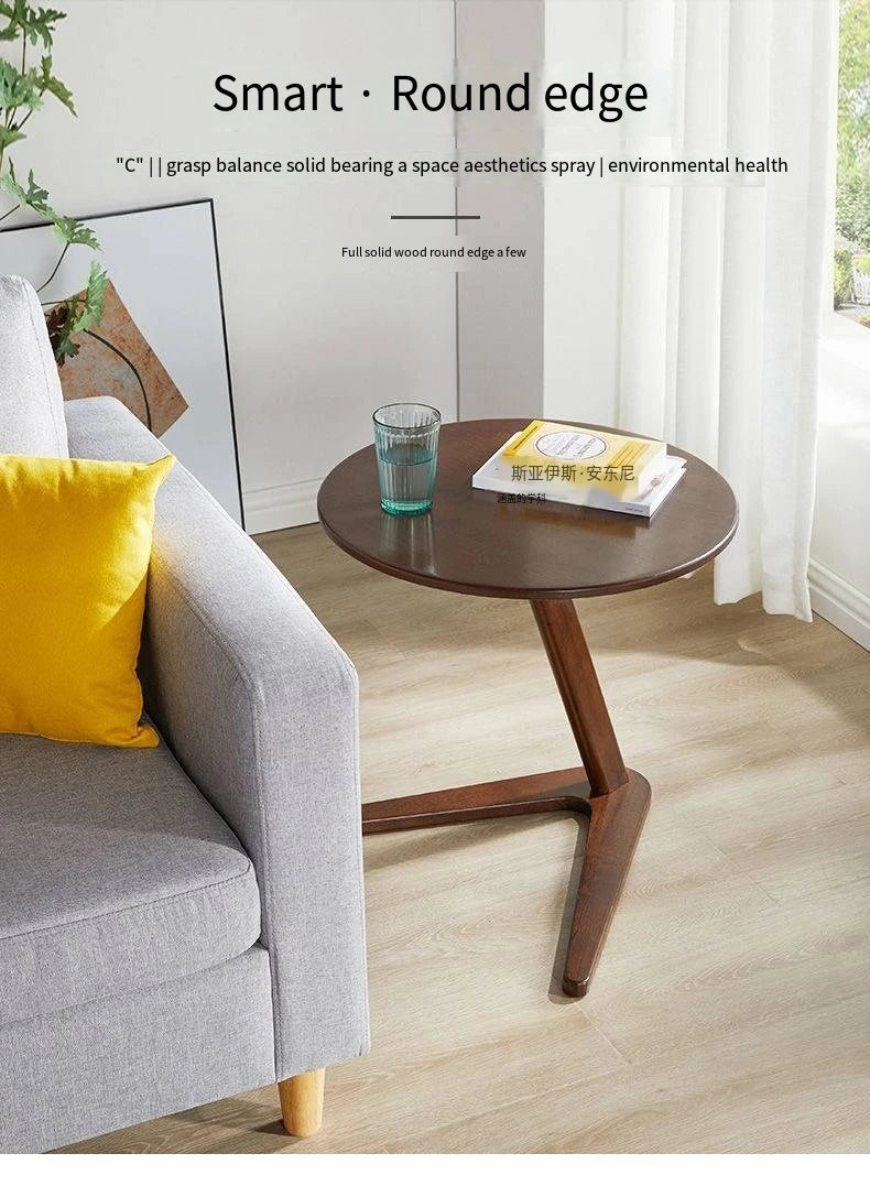 Nordic Style Solid Wood Side Table Sofa Side Table Living Room Small Coffee Table for Small Spaces Bedroom Rustic Walnut