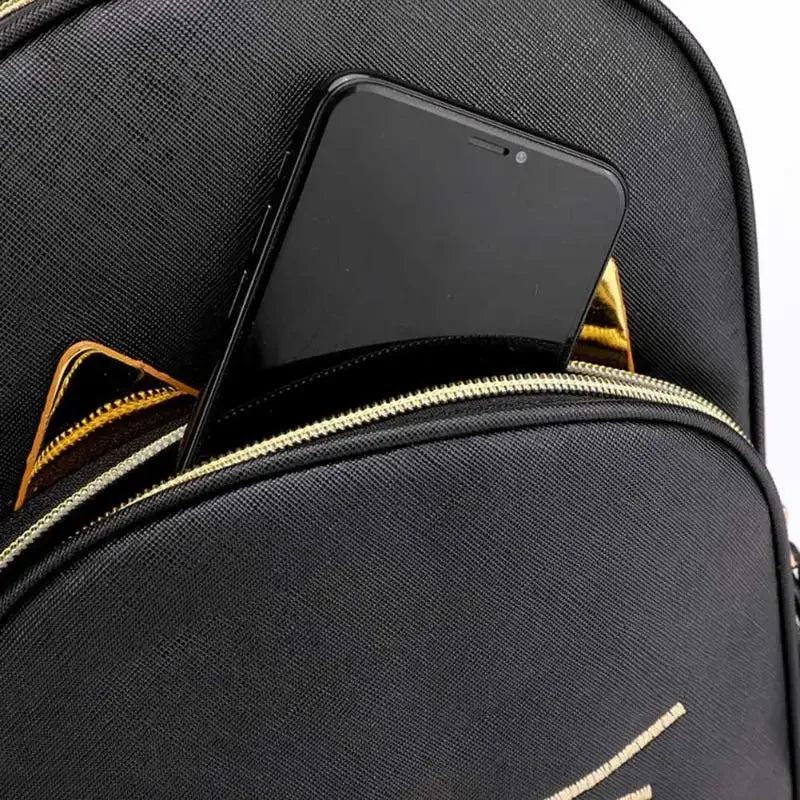 Travel Backpack Women Rucksack Teenagers 2023 Student School Bags for Girls Cartoon Cat PU Leather Satchel Black Shoulder Bag