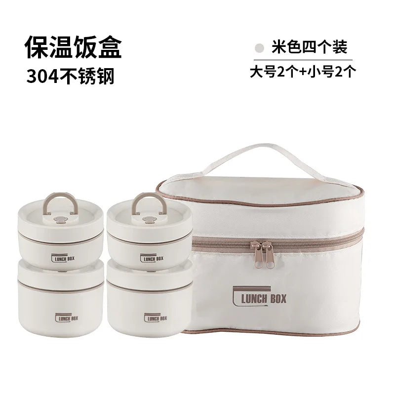 Portable Thermos 304 stainless steel insulated lunch box leakproof sealed bucket student lunch box multi-layer Round bento box