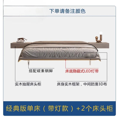 king size bedroom Suspended bed headboard twin wooden Technology cloth twin Double bed frames lamp cama matrimonial furniture