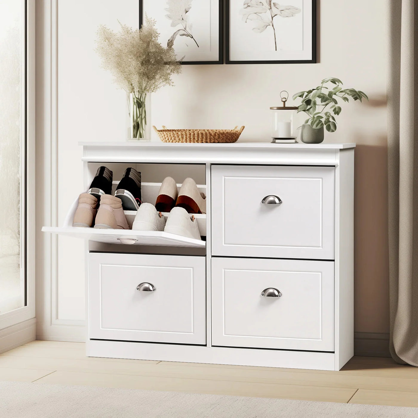 【Breeins】Flip Down Shoe Bench Cabinet, Shoes Rack Storage Organizer Shelf Home Decoration For Entryway