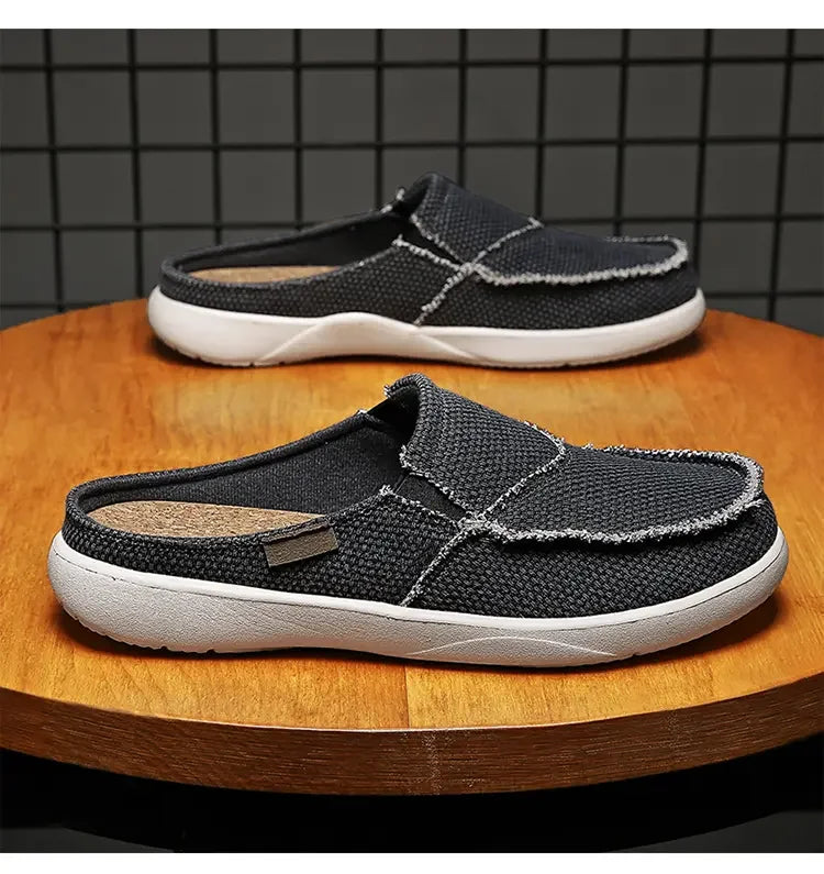 Men Half Shoes Slippers Summer Canvas Casual Classic Outdoor Slip-on Men Light Breathable Flat Loafers Walking Shoe Zapatillas