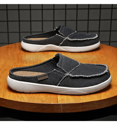 Men Half Shoes Slippers Summer Canvas Casual Classic Outdoor Slip-on Men Light Breathable Flat Loafers Walking Shoe Zapatillas