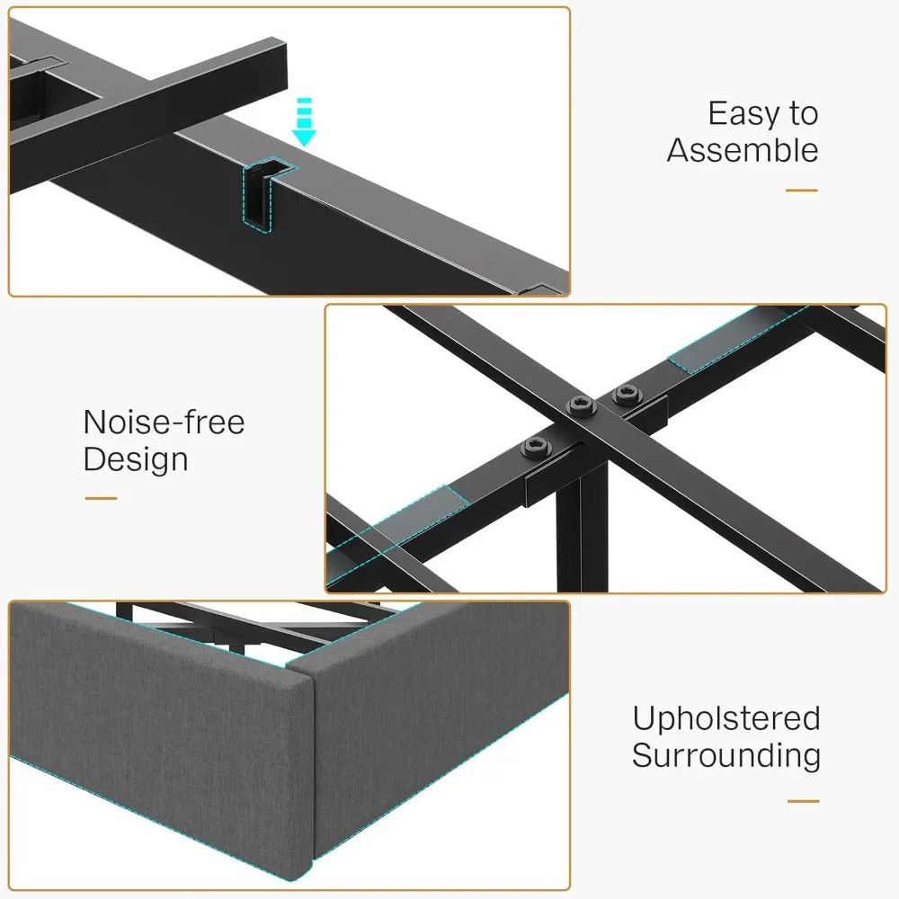 Floating Bed Frame,King Bed Frame with Hidden Storage, King Platform Bed Frame with Headboard,4 Pockets,LED Lights and Charging