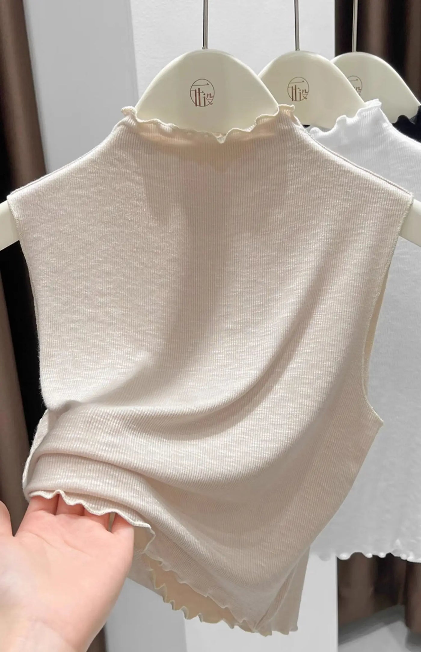 2025 Ruffled Knitted Top Women Y2K Tank Top Half Neck Vest Female Sleeveless Sweater Chic Soft Streetwear Solid Skinny Tube Top