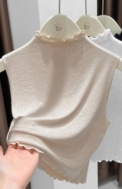 2025 Ruffled Knitted Top Women Y2K Tank Top Half Neck Vest Female Sleeveless Sweater Chic Soft Streetwear Solid Skinny Tube Top