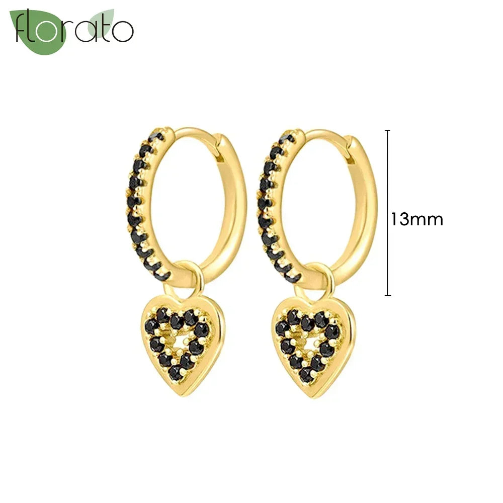 925 Sterling Silver Needle Fashion Round Pendant Small Earrings Luxury Gold Hoop Earrings for Women Premium Black Jewelry Gifts