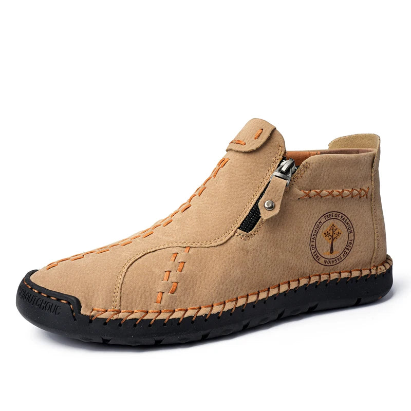Handmade Leather Casual Shoes For Men Sneakers Men Flat Footwear Zipper Leather Boots Men Ankle Plus Size 39-48