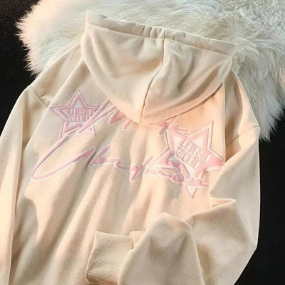 Harajuku High Street Star Letter Printed Patchwork Cardigan Sweatshirt Women Spring Autumn Zip Jacket Y2k Streetwear Hip Hop New