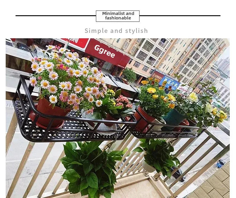 Elegant European-Style Flower Stand Expansive Iron Art Balcony Rail Organizer Decorative Hanging Pot Holder Urban Green Space