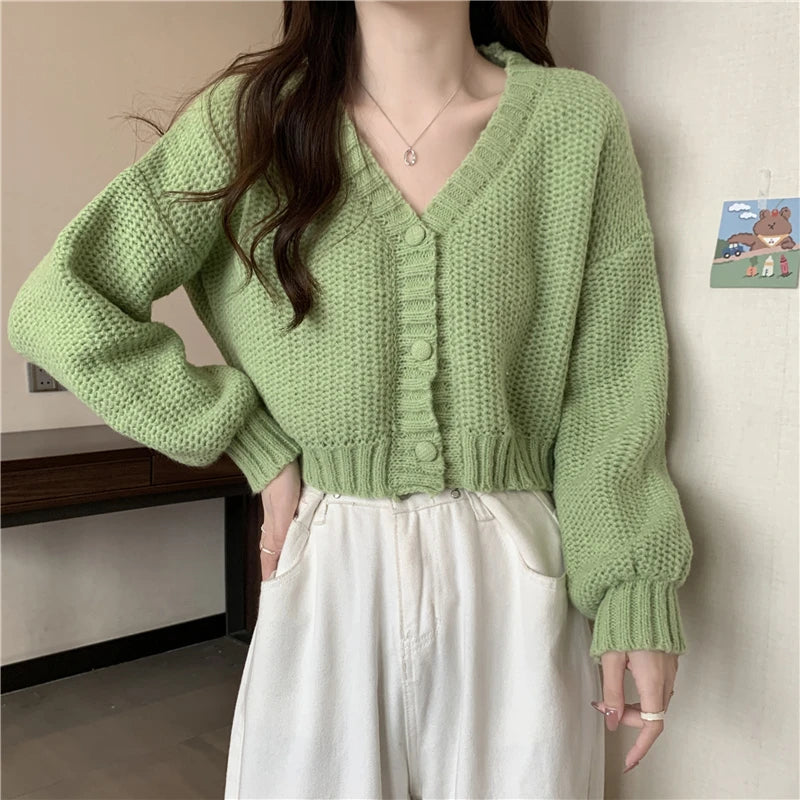 EVNISI Women Slim Sweater Cardigan V-Neck Button Up Casual Solid Knitting Sweater Coat Sweet For Women Cardigan Coat Autumn 2023