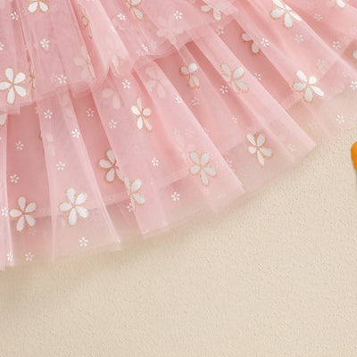 MISOWMNJOY Summer Chiffon Baby Girls Tulle Dresses Princess Daisy Print Flying Sleeve Kids A-Line Tiered Ruffle Layered Sundress