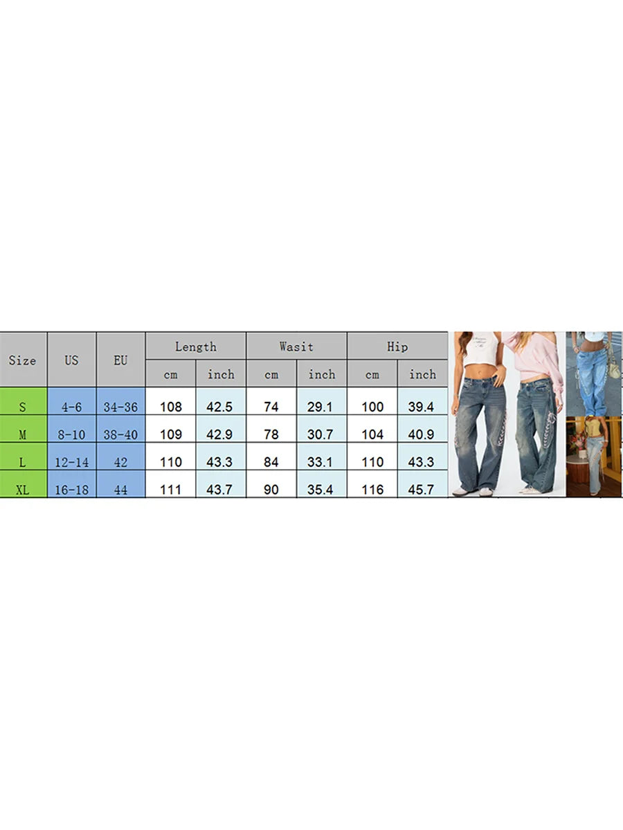 Women's Spring Summer Baggy Pants Mid Waist Loose Side Bandage Wide Leg Denim Pants