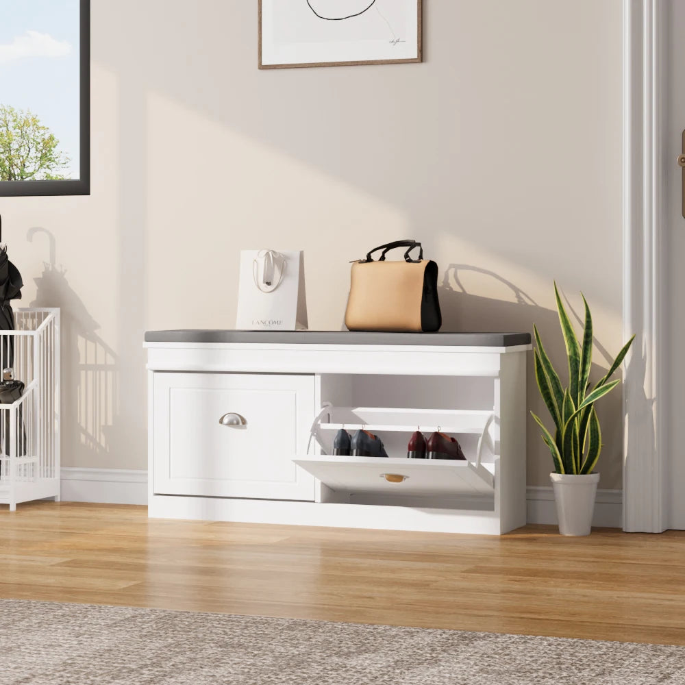【Breeins】Flip Down Shoe Bench Cabinet, Shoes Rack Storage Organizer Shelf Home Decoration For Entryway