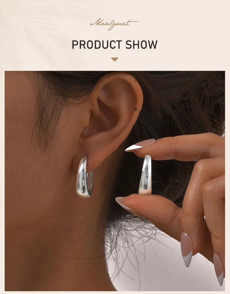 Oval Hoop Earrings for Women, Small Thick Geometic Earring Huggies, Gold Plated Hypoallergenic Minimalist Jewelry