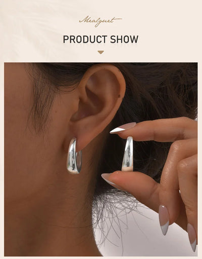 Oval Hoop Earrings for Women, Small Thick Geometic Earring Huggies, Gold Plated Hypoallergenic Minimalist Jewelry