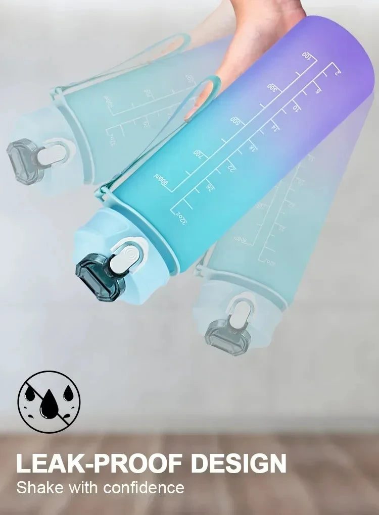 900ml Sports water Bottle High Temperature Resistant Graduated Straw Cup Rainbow Frosted Progressive Color Water Cup Plastic Cup
