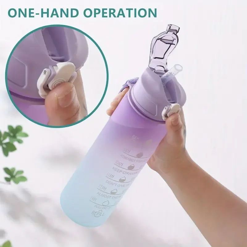 900ml Leakproof Water Bottles with Times To Drink and Straw Motivational Drinking Sports Water Bottle for Fitnes Gym Outdoor