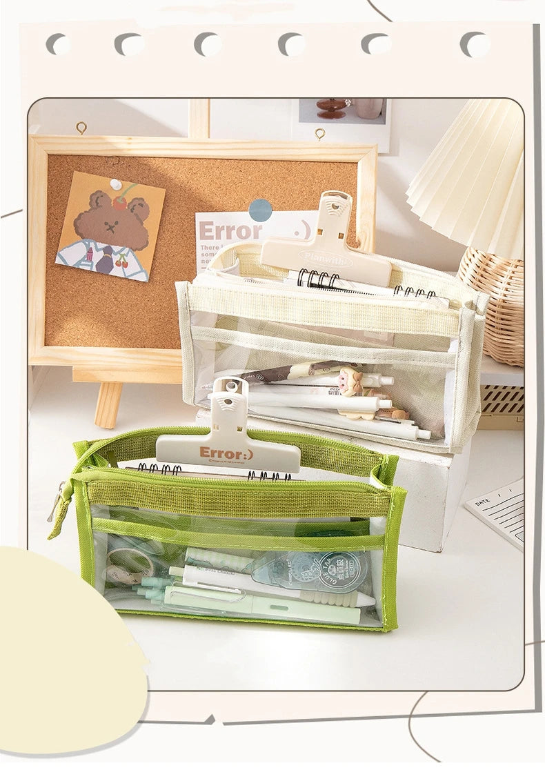 6-layer PVC transparent pencil bag Student Large capacity stationery bag School supplies storage bag Waterproof color pen case