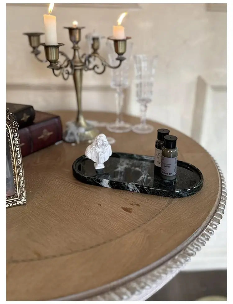 Luxury Green Marble Oval Tray: Bathroom Organizer & Fruit Serving Platter, Waterproof Stone Decor for Hotel Spa Home Kitchen