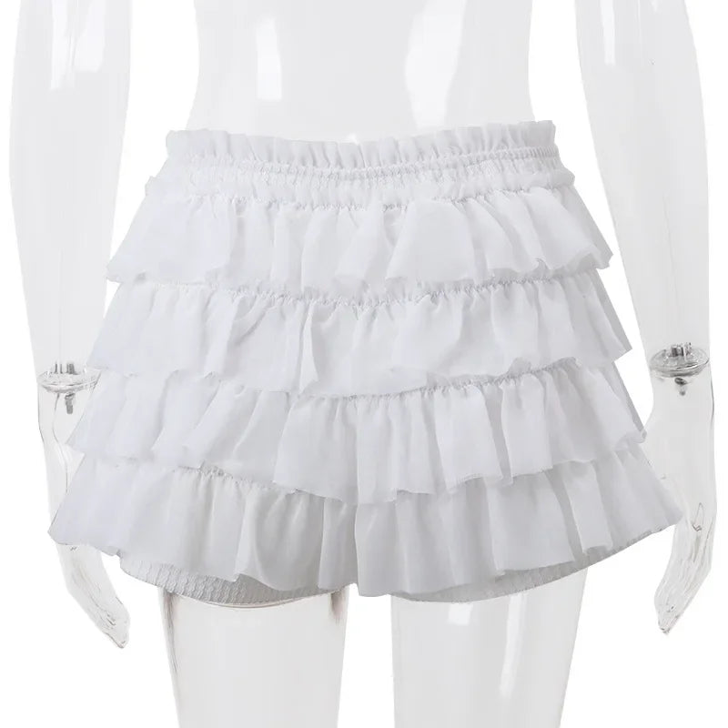 Fashion Y2K Ruffle Tiered Mini Skirts Co-ord Sets Elegant Outfits Tie Front Tops and Skirt 2 Piece Matching Sets Skirt Sets