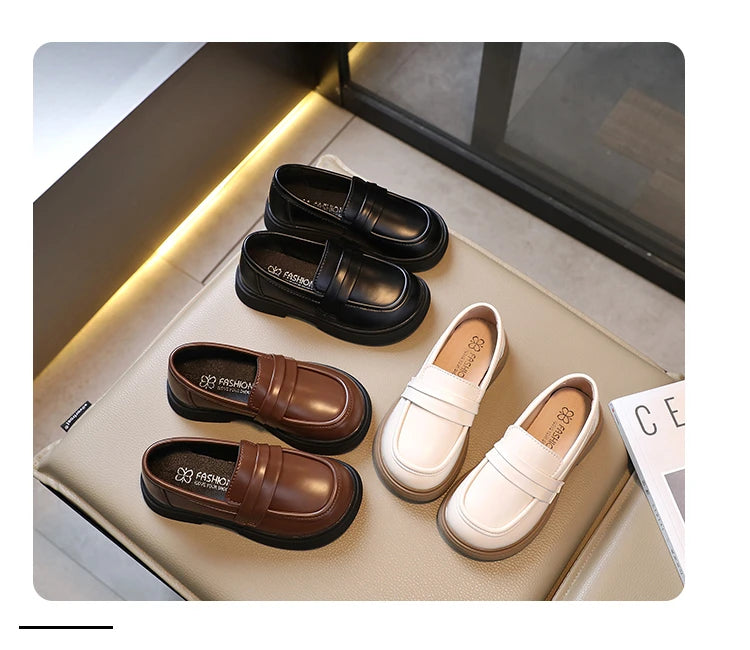 Girls Loafers Round-toe Children Fashion Princess Leather Shoes for Party Wedding Boys Kids Uniform School Shoes Soft All Match