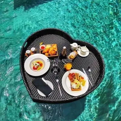 Bali Rattan Tray Swimming Pool Floating Rattan Tray Breakfast Afternoon Tea Dinner Plate Hotel Rattan Basket