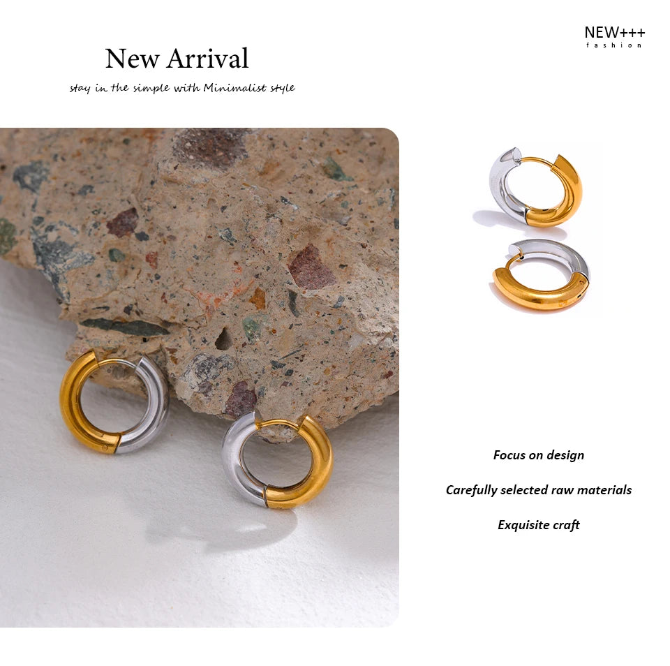 Yhpup  Chic Stainless Steel Geometric Round Hoop Earrings Women Gold Silver Color Charm Trendy Fashion Temperament Jewelry