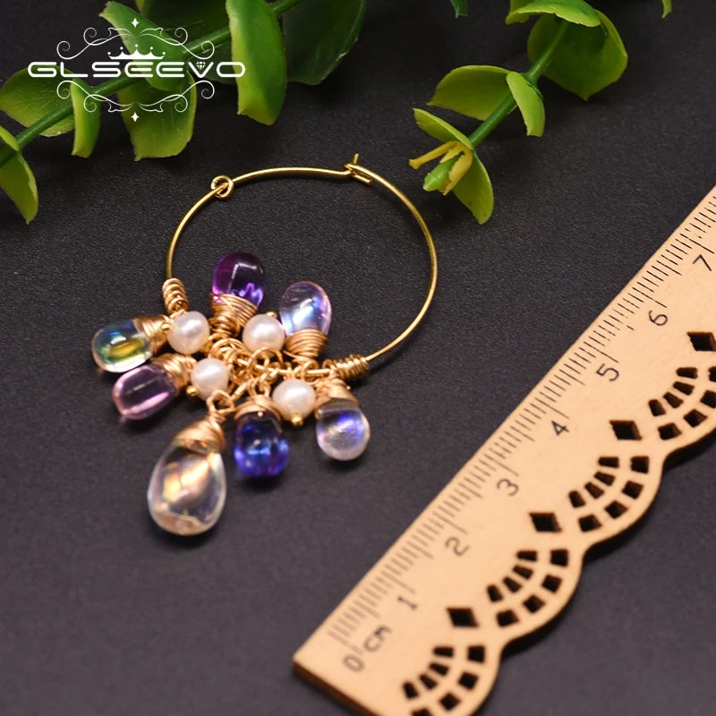 925 Sterling Silver Colorful Tassel Fresh Water Pearl Hoop Earrings Original Design Handmade Womans Luxe Jewelry GE0904