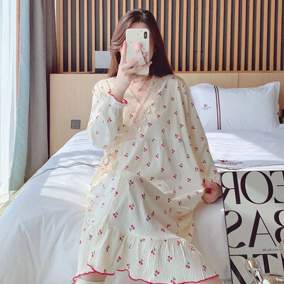 2025 Summer Pregnant Women Clothes Fashion Sweet Lace Patchwork V-neck Maternity Nursing Nightgowns Sleep Lounge Dress Lactation