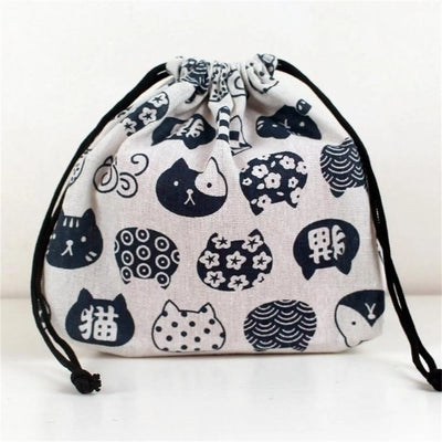 Lunch Bag Cat Polar Bear Lunch Box Drawstring Picnic Tote Eco Japanese Style Small Handbag Dinner Container Food Storage Bags