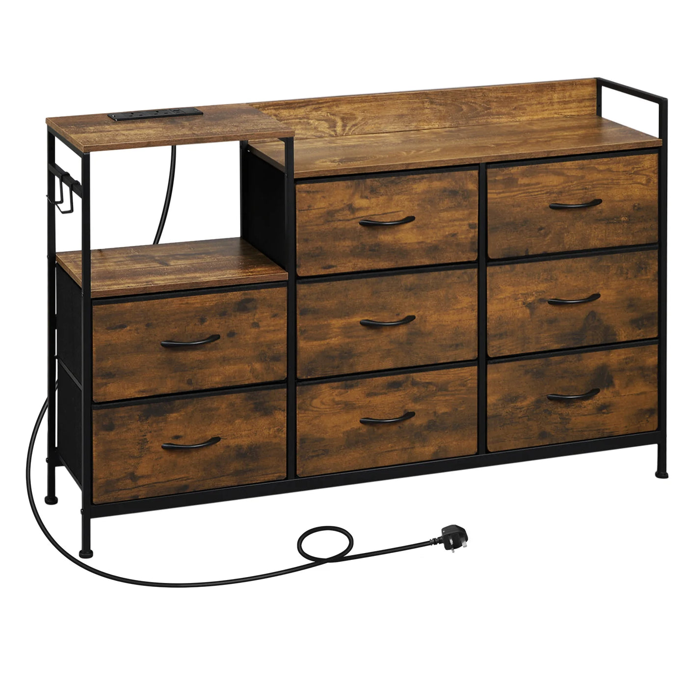 Chest of Drawers with 8 Fabric Drawer Sideboard Storage Cabinet for Kitchen Office with Charging Sockets Steel Frame 132x88x30cm