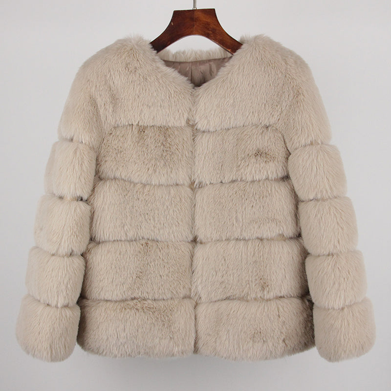 2023 Faux Fur Coat New Luxury Brand Winter Jacket Women Elegant Thick Warm Outerwear Streetwear Fake Fox Rabbit Fur Fashion