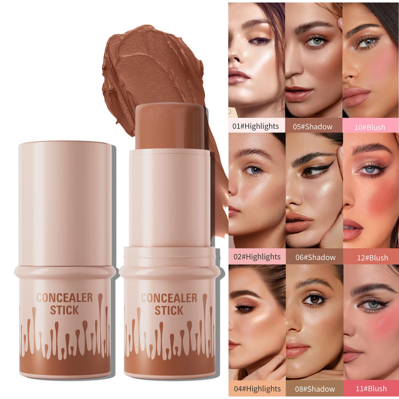 Makeup Face Brown Bronzer Contour Stick Contouring Bronzer Stick Highlighter Brightening Blusher Stick Rouge Cream Concealer Pen