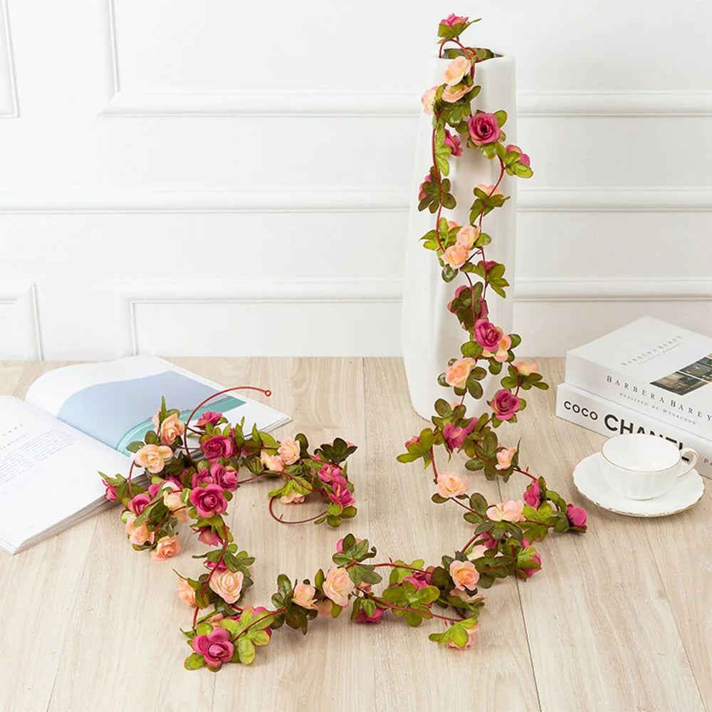 250CM Rose Artificial Flowers Christmas Garland for Home Room Wedding Decoration Spring Autumn Garden Arch DIY Fake Plant Vine