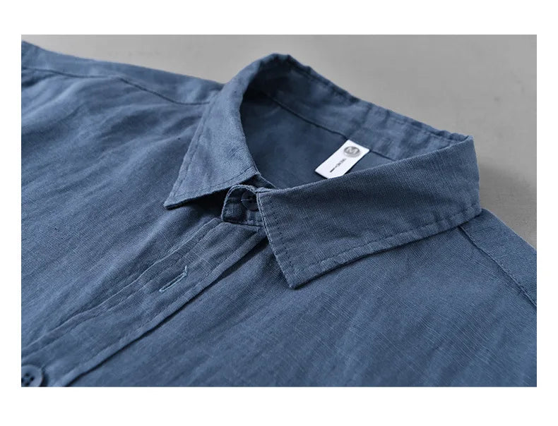 2025 Summer New Breathable Thin 100% Linen Short Sleeve Shirt for Men Casual Turn-down Collar Classic Shirt DC927