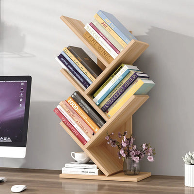 Rustic Standing Tree Bookshelf Wood Display Rack For Home Office Decoration Storage Organizer Shelf Bookcase
