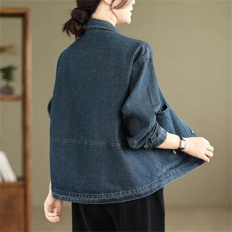 2025 New Autumn Women Denim Jacket Retro Long Sleeve Jeans Jacket Female Loose Casual Denim Coat Outwear Overwear