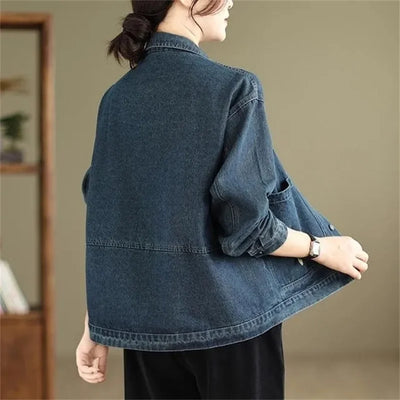 2025 New Autumn Women Denim Jacket Retro Long Sleeve Jeans Jacket Female Loose Casual Denim Coat Outwear Overwear