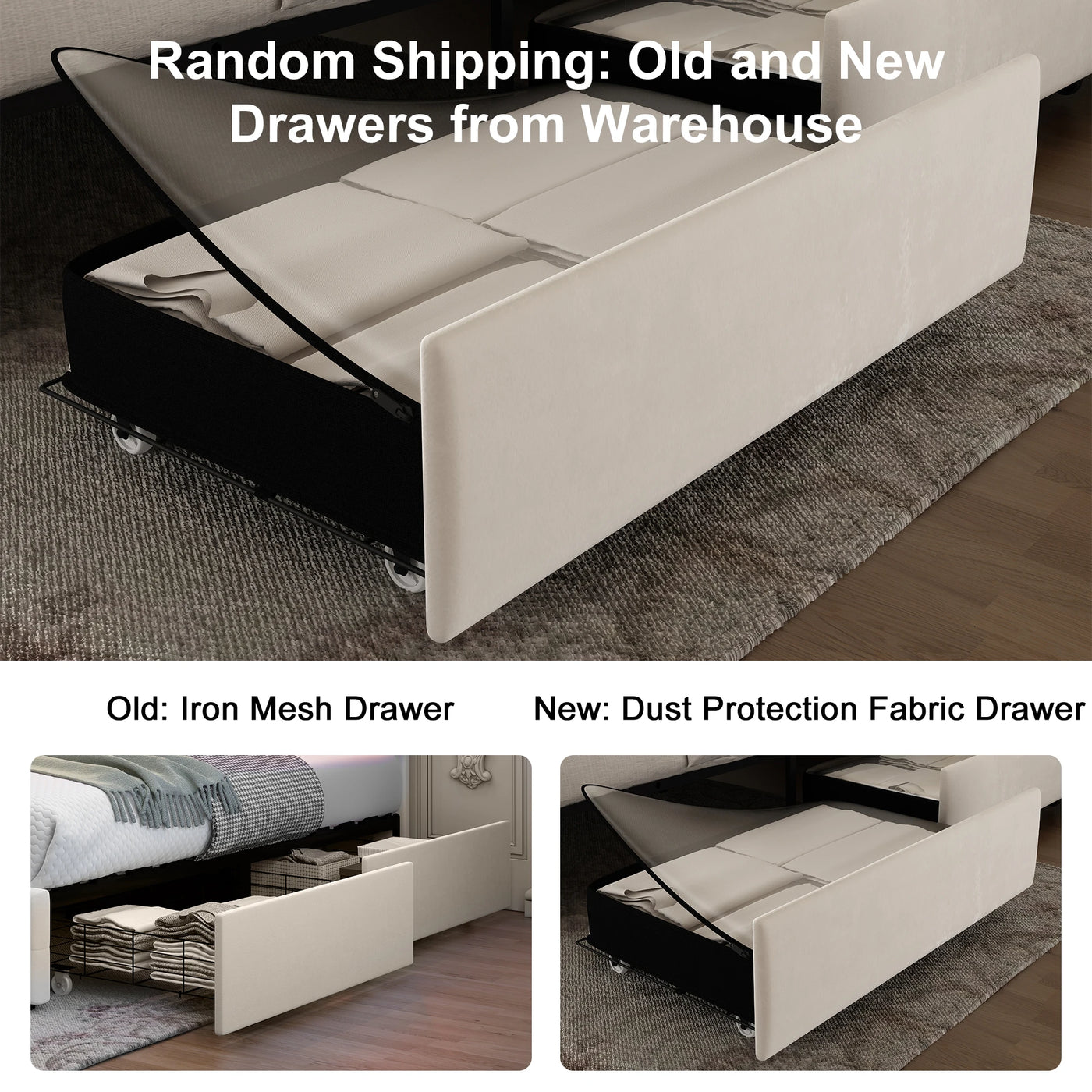 Queen LED Bed Frame with Galaxy Projector, Bluetooth Speaker, USB Ports, 4 Drawers, No Box Spring Needed, PU Black
