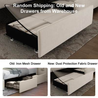 Queen LED Bed Frame with Galaxy Projector, Bluetooth Speaker, USB Ports, 4 Drawers, No Box Spring Needed, PU Black