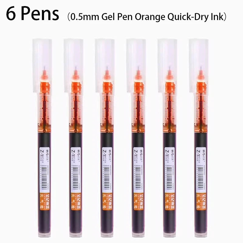 6pcs Color Gel Pen 0.5mm Black Glacier Blue Orange Purple Blue Green Pink Red Quick-drying Ink DIY Aesthetic Stationery supplies