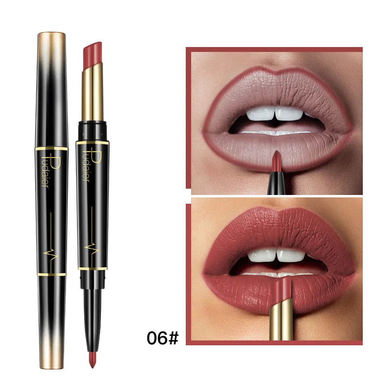 Matte Smooth Lipstick Sexy Soft Matte Red Purple Lipstick Crayon Carving Lip Contours Lip Liner Pencil Double Head Lipsticks