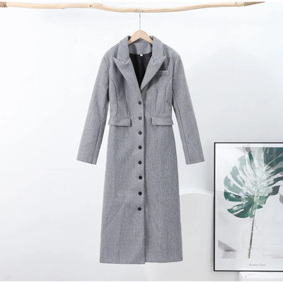 Woolen Burgundy Long Blazer Coat Women Single Breasted Notched Loose Long Sleeve Shoulder Pads Thicken Suit Jacket Female Office